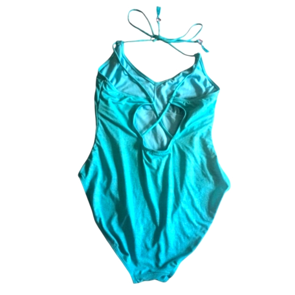 5/$25 No Boundaries Turquoise Blue Lurex Knit One Piece Swimsuit - Picture 7 of 9